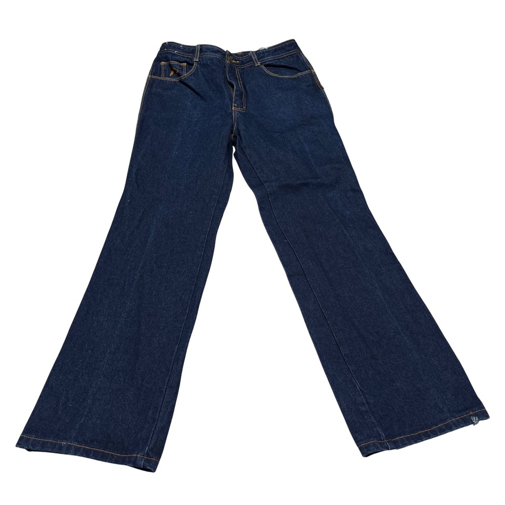 Jordache Vintage High Rise Women Jeans 33‎ Dark Blue Cotton Embroidered Pockets
